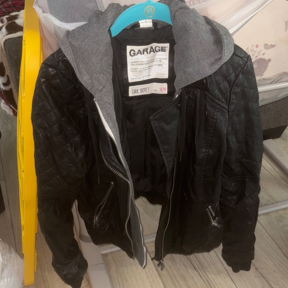 Garage Black Quilted Jacket with Gray Hood